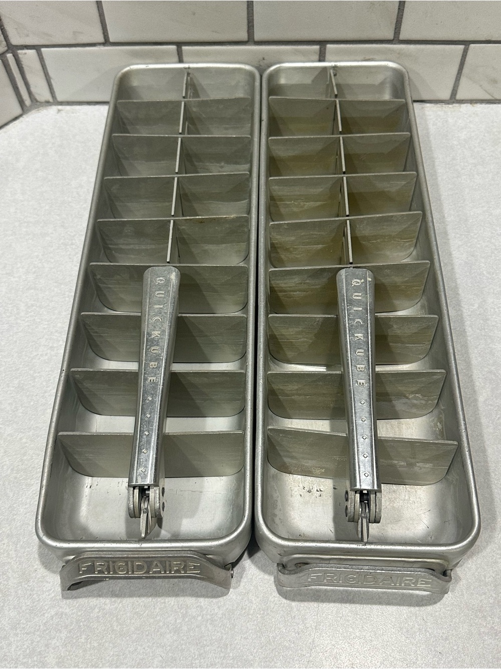 Vintage Frigidaire Quickube Ice Cube Tray Aluminum Metal Quick Release Lot of 2